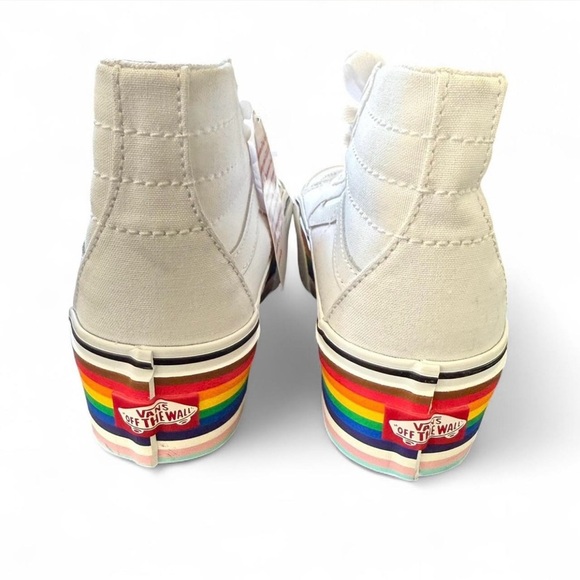 NWT Vans Sk8-Hi Pride Rainbow Platform Sneakers White Canvas Women’s 5 Men’s 3.5 - Picture 6 of 11